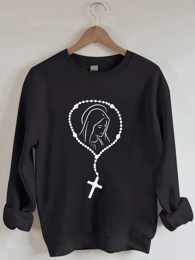 

Rosary Virgin Mary God Jesus Faith Religion Long Sleeve Sweatshirt