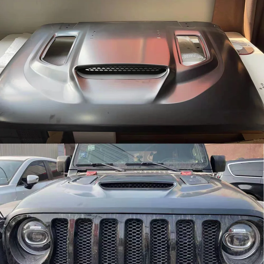 

Black Steel Hellcat Hood Engine Hood Cover For Jeep JL 2018+ JL1208