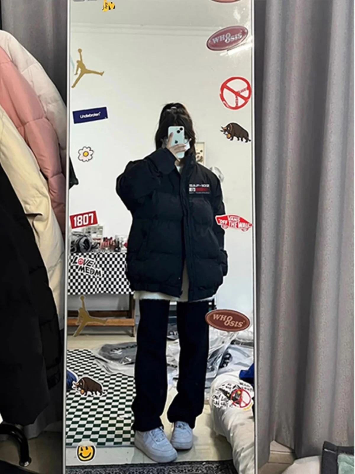 Chubby Girl Plus size 50.00kg American Flag Print Cotton-Padded Jacket Female Winter Casual Stand Collar down Coat Out...