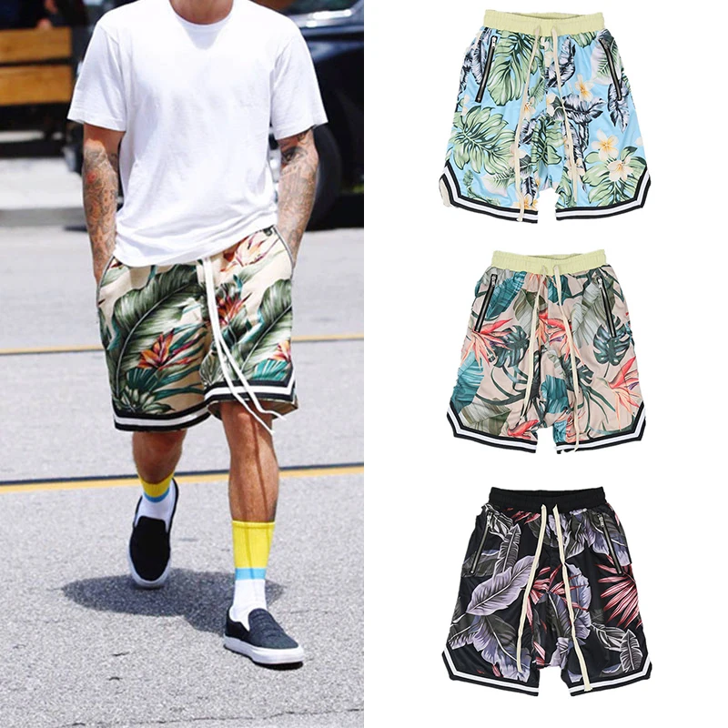 Bieber Hawaiian Beach Short Hip Hop Baggy Shorts Men Streetwear Tid Loose Casual Floral Knee Length Seaside Resort