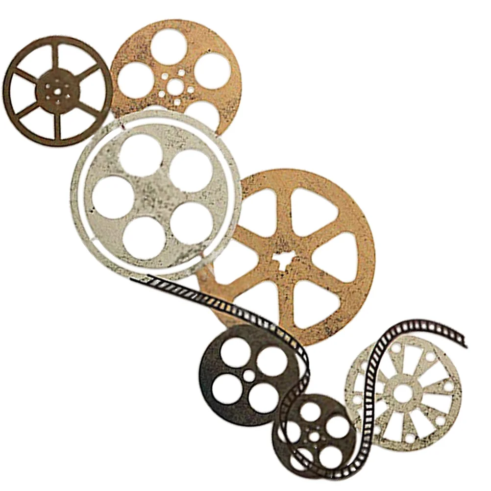 

Wall Movie Reel Decorationhanging Contemporary Sticker Ornament Film Iron Studio Decor Theater Abstract Suclpture Black Rustic