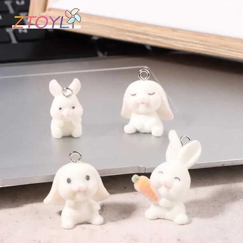 

1Pc Cartoon Flocking Rabbit Charms DIY Keychain Bracelets Necklaces Earring Bunny Pendant Keyring Jewelry Making Accessories