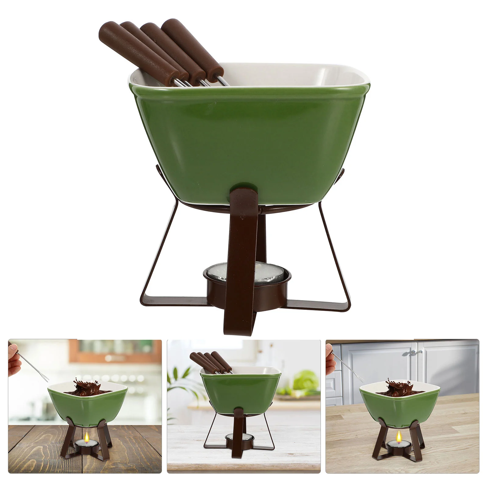 

Set Cheese Pot Fondue Butter Melting Ceramic Chocolate Melt Warmer With