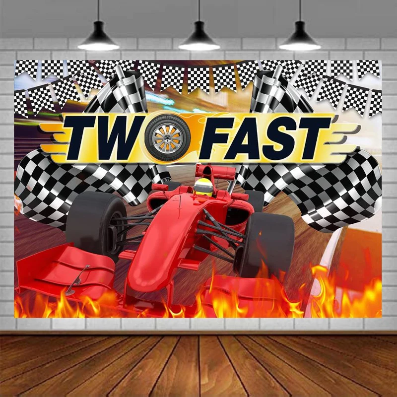 

Car Racing 2nd Birthday Photography Backdrop For Boys Two Fast Photo Kids Race Car Themed Party Background Photo Booth Props