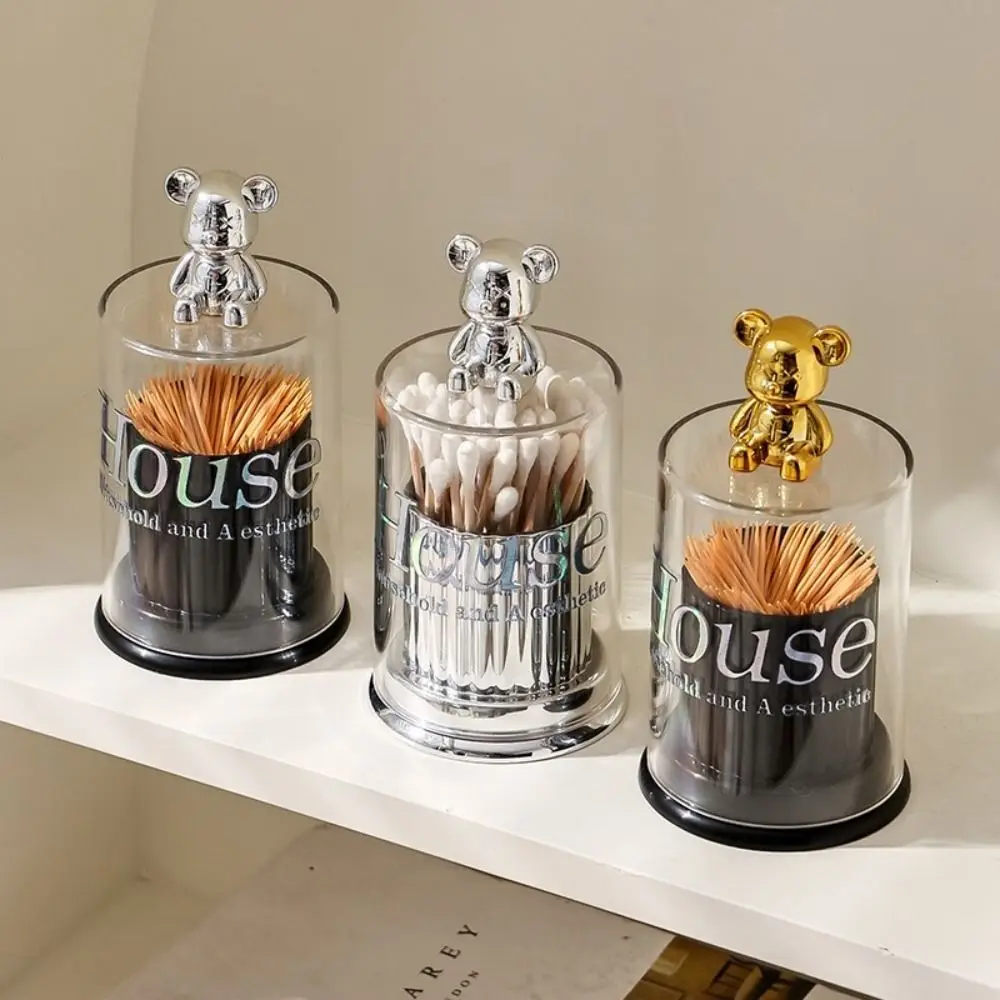 

Unique Dust-Proof Hotel Home Little Bear Toothpick Holder Cotton Stick Storage Box Dental Floss Box Toothpick Canister