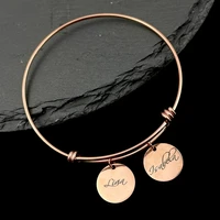 custom name bangles for women personalized round charms bangle stainless steel jewelry adjustable bracelet gifts manchette femme