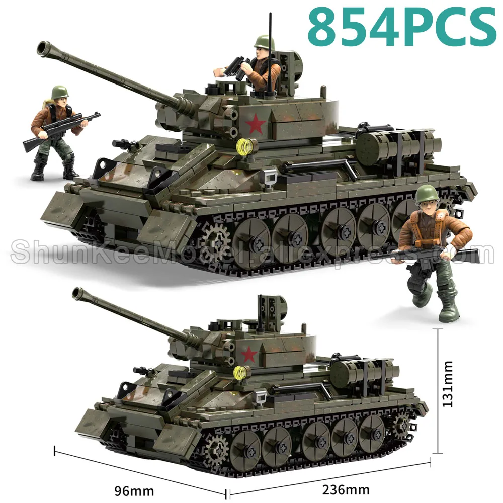 

854Pcs T-34/85 Tank World War Military Battle of Rhineland Army Action Figures Mega Block WWII Weapon Building Bricks Boy Toys