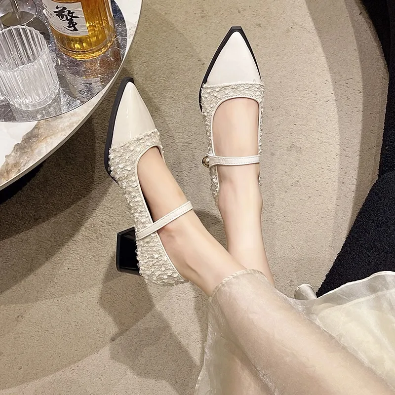 Женские Дизайнерские Туфли Мэри Джейн модные туфли с острым носком на толстом