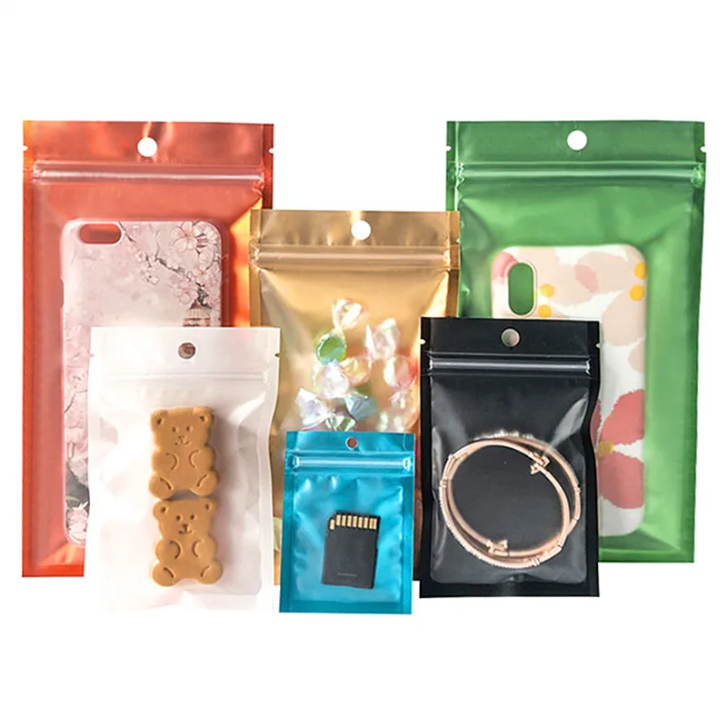 

100PCS Matte Plastic Hanging Ziplock Bag Frosted Jewelry Key Chain Bracelet Phone Case Office Supplies Wedding Gifts Pouches