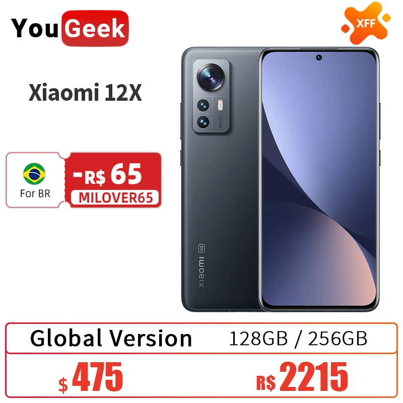  Xiaomi 12x, 128 Гб/256 ГБ, основная камера 50 МП, 120 Гц, AMOLED, 4500 мАч, 67 Вт, Восьмиядерный процессор Snapdragon 870, мобильные телефоны 