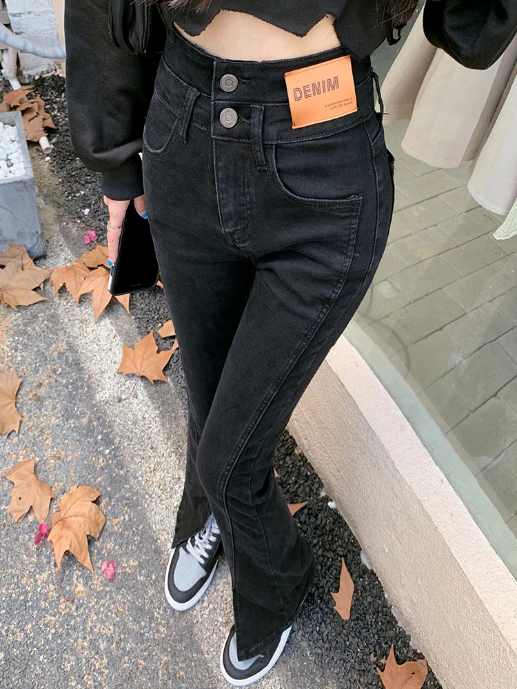 

Flare Pants Women Front Split Leg Straight Ladies Work Korean Clothes Black Bell Bottom Pants Streetwear Trousers X341