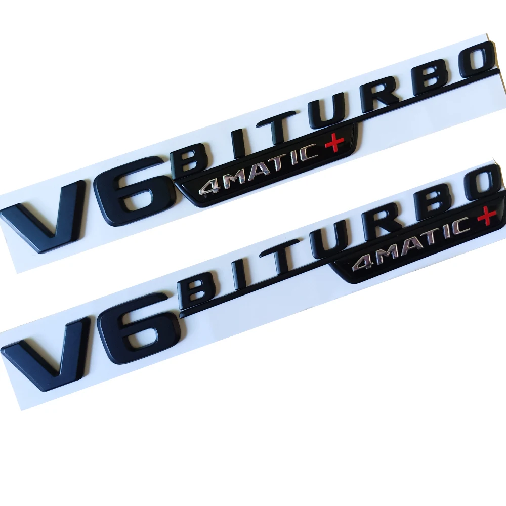 

2PCS Matte Black Emblem for Mercedes Benz V6 BITURBO 4matic+ Car Styling Fender Badge Double Turbo Sticker