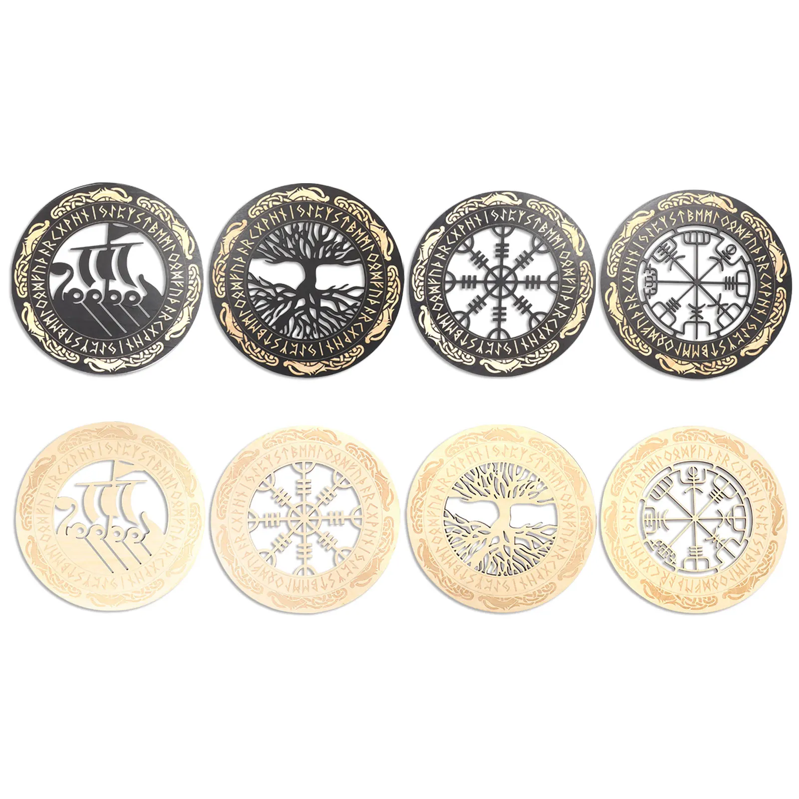 

4 Pieces Wooden Wall Decor Wooden Decor Adhesive Nordic Mythology Runes And Symbols Interior Decoration 11.8x11.8''x0.2''