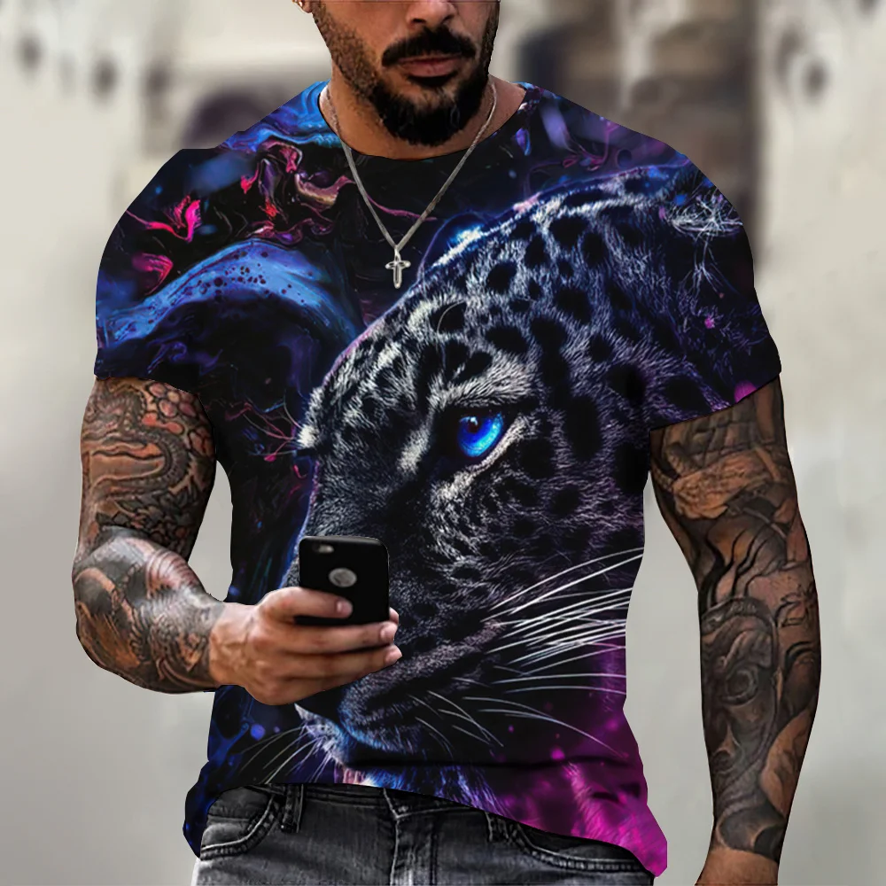 Tiger Fighting Animal Beast Fierce Lion/leopard Print 3D T-shirt Men's Short Sleeve Tops Oversized Tees Shirt Men Design Clothes