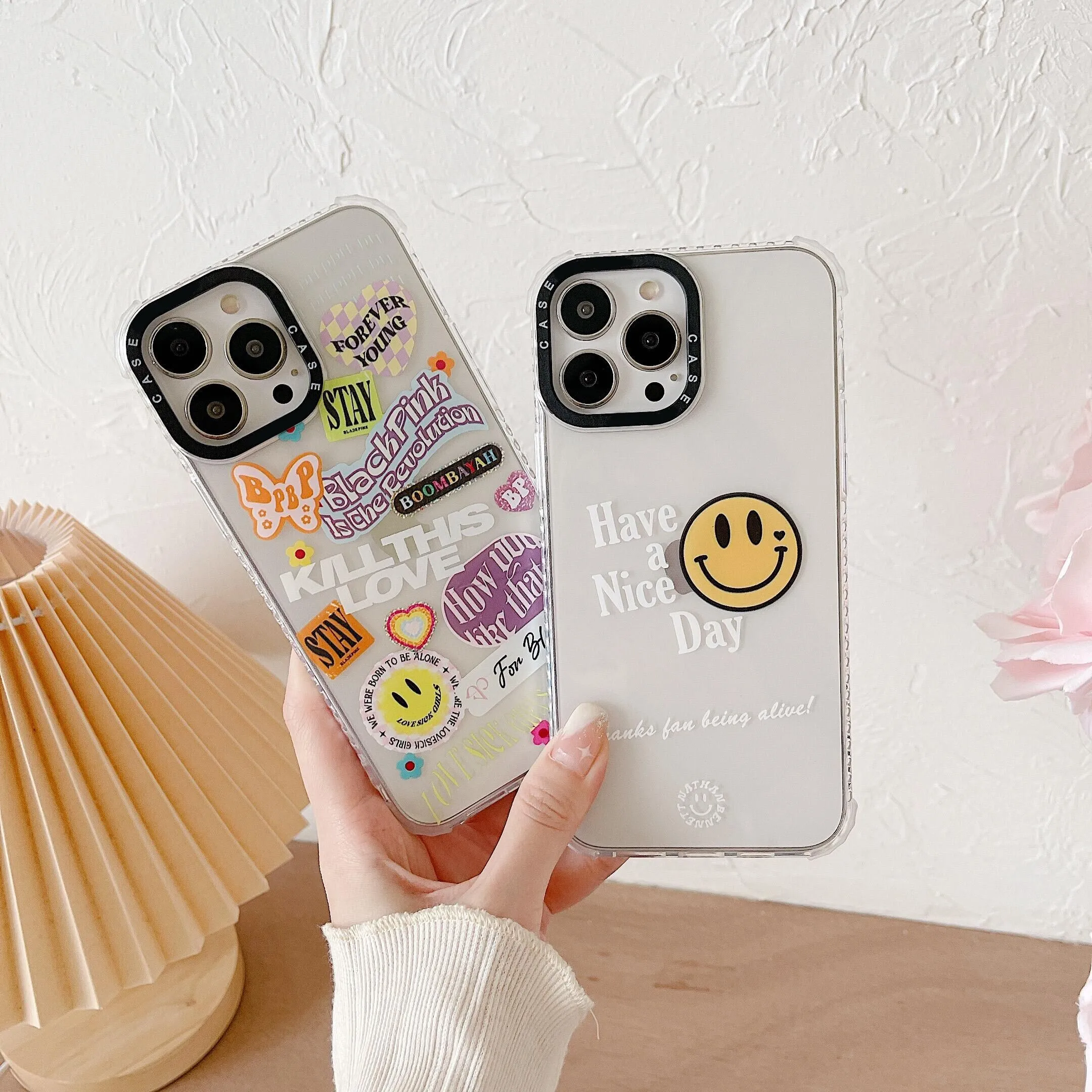 

Funny Cartoon Patterns Label Smiley Phone Cases For iPhone 13 12 11 Pro Max XR XS MAX 8 X 7 2022 Couple Anti-drop Soft TPU Cover