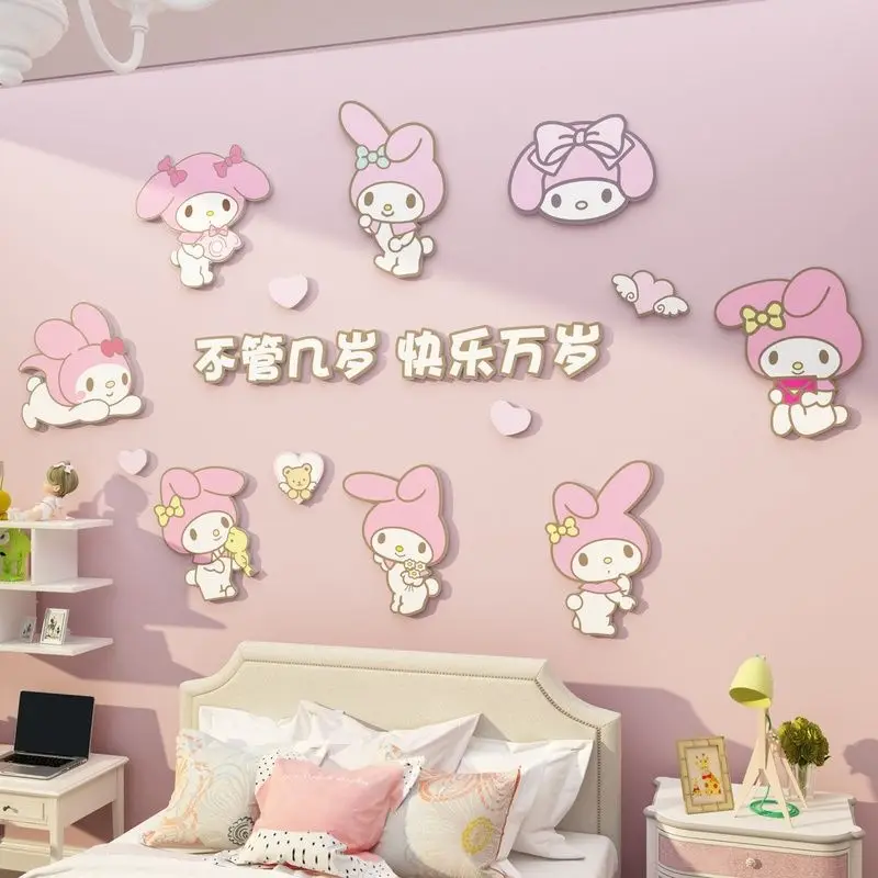 

Kawaii Cinnamoroll Mymelody Kuromi украшение комнаты Настенная Наклейка аниме мультфильм Sanrio детская спальня 3D декоративная наклейка