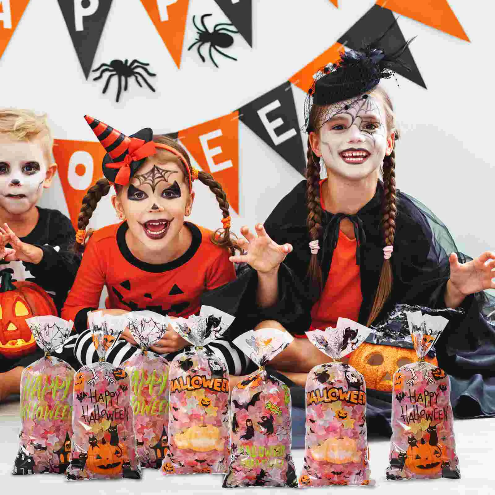 

120 шт., пластиковые пакеты для упаковки подарков на Хэллоуин