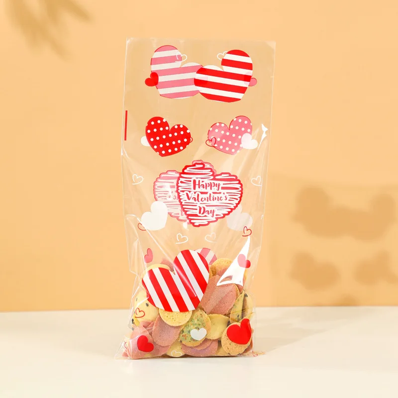 

50pcs Valentine Cellophane Candy Bag Love Heart Cookie Treat Bags DIY Baking Packing Supply Wedding Party Favor Gift Goodies Bag