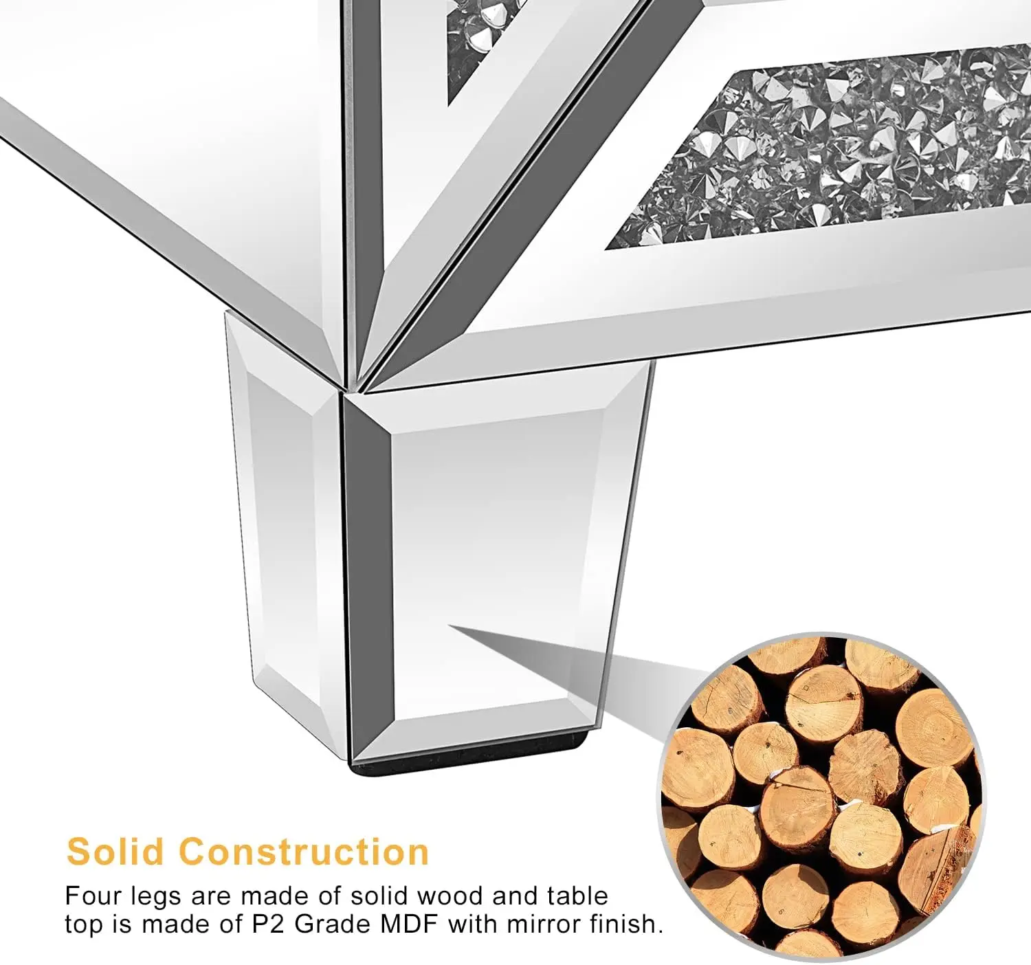 Набор зеркальных тумбочек из 2 шт. набор стеклянных прикроватных шириной 23 дюйма x