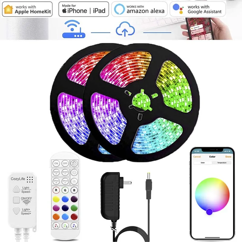 

Homekit Wifi LED Controller RGB Flexible LED Strip Light DC12V 5050 Music Sync Smart Home Siri Voice Cozylife for Alexa Google