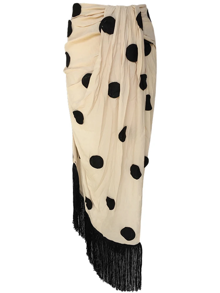 Женская Асимметричная юбка в горошек DEAT винтажная свободная черная лето 2022 | Юбки