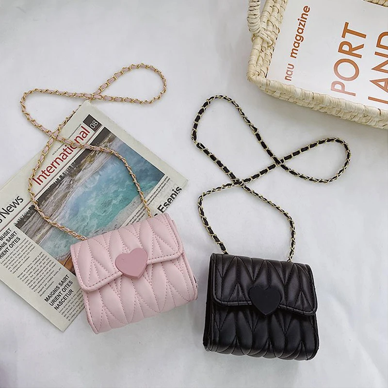 

Fashion Heart Baby Girls Small Shoulder Bags Kids Coin Purse Accessories Handbags Lovely Children's Mini Square Messenger Bag
