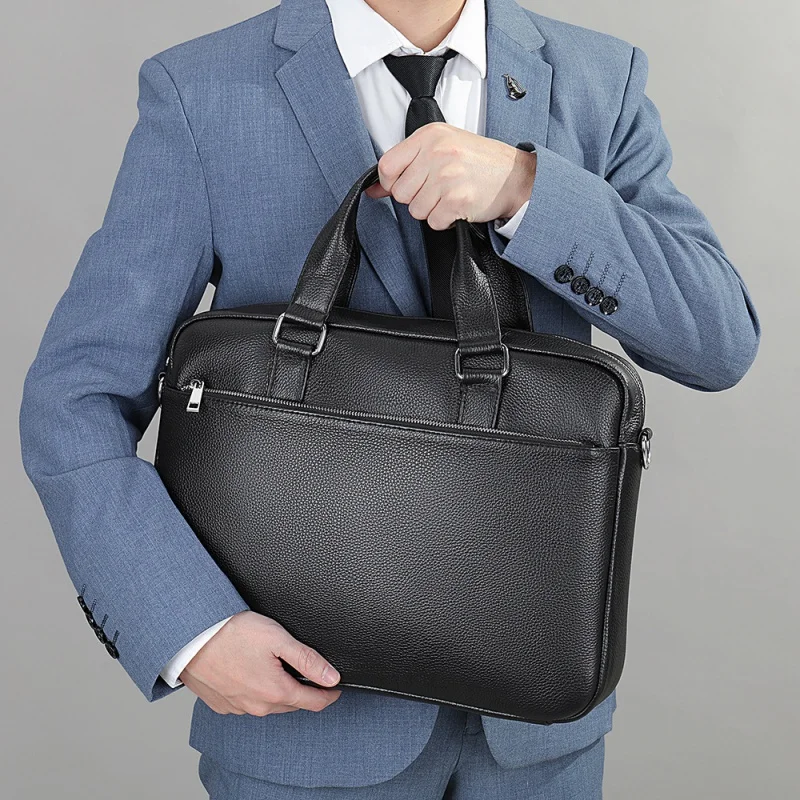 Business Genuine Leather Men Briefcase Luxury Cowhide Handbag Casual Laptop Bag Retro Shoulder Crossbody Bag File Bag For Male
