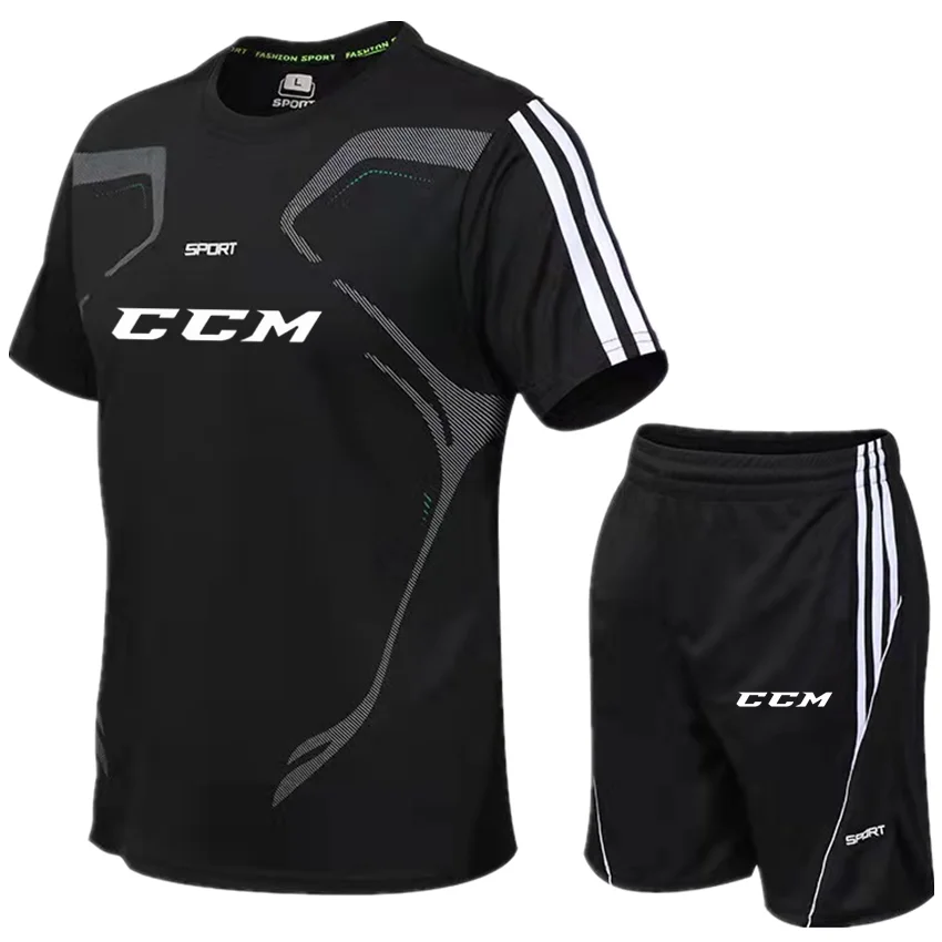 

2022 CCM Logo Men's Tracksuit Summer Clothes Sportswear 2-Piece Set T-Shirt+Shorts Brand Track Clothing Men Fitness Sports Suits