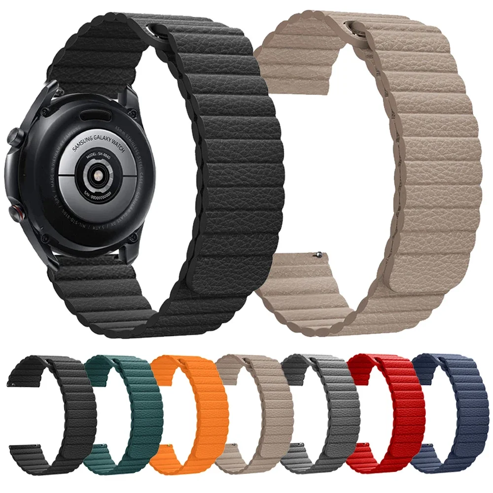 

Ремешок кожаный для наручных часов, магнитный браслет для Samsung Galaxy Watch 6 5 4 3 41 45 мм 42 46 мм Active 2, Huawei GT 3 2, 20 мм 22 мм