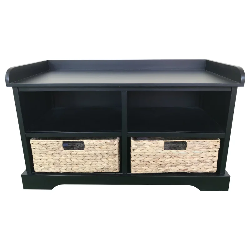 

Decor Therapy Hayden Storage Bench with 2 Baskets, Black