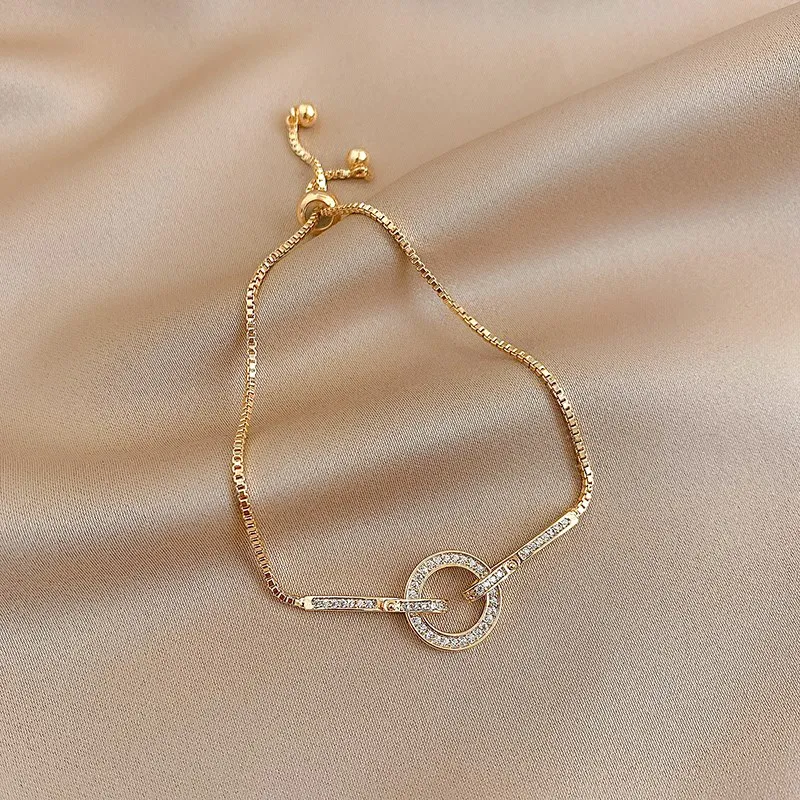 

925 Sterling Silver Snake Chain Circle Bracelet for Women Geometric Gold Color Zircon Party JBracelets Ewelry Gifts with Box