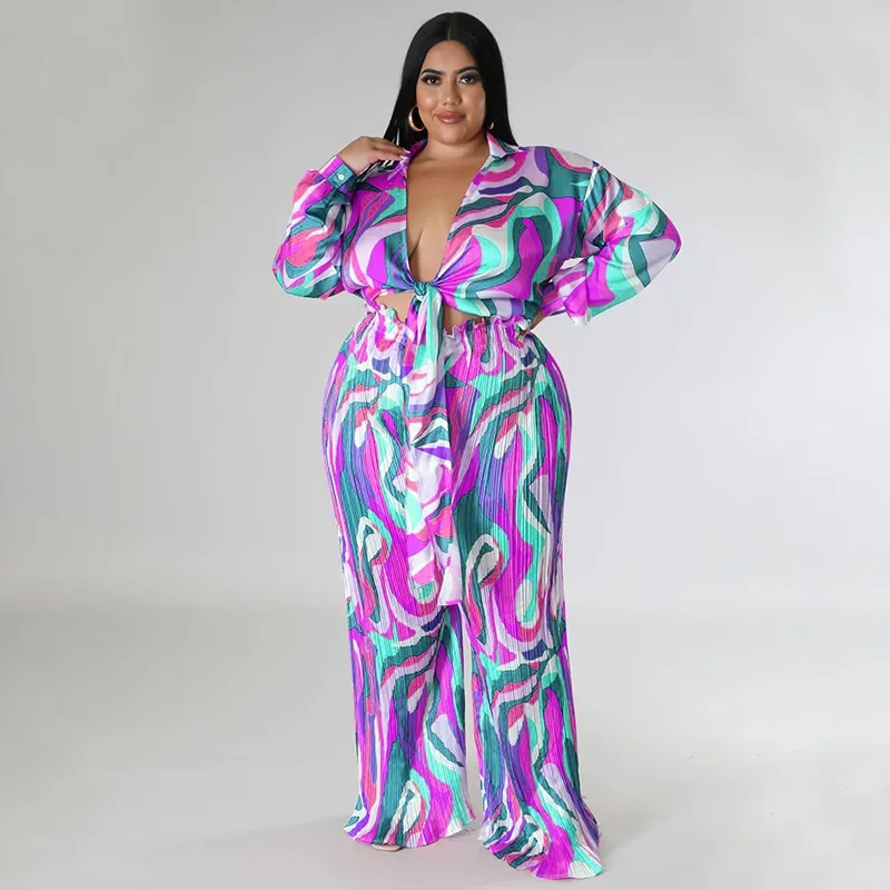 Костюм KEXU из двух предметов с винтажным принтом блузка длинными рукавами и