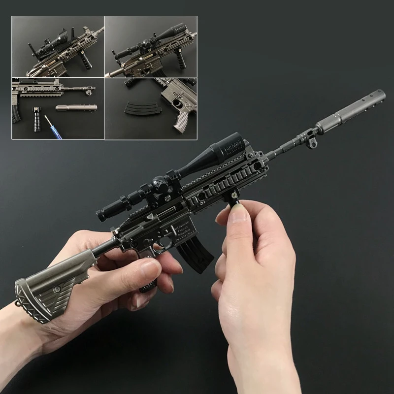 

30cm Metal Miniature Gun M416 M762 M16AWM Model Detachable Game Model Gun Collection Toy Desktop Figurines Room Home Decoration