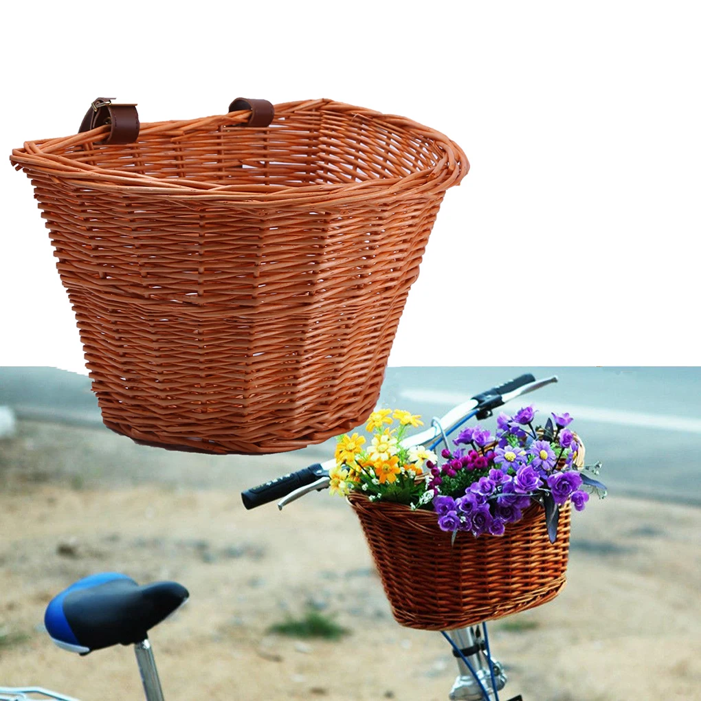

Bike Scooter Vintage Woven Basket Bicycle Front Handlebar Mounted Retro Storage Bin Basket