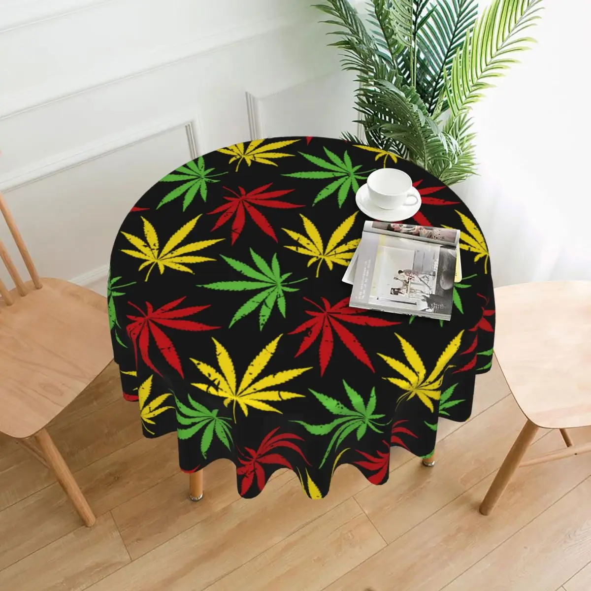 

Vintage Hemp Mariguana Leaves Colorfu Tablecloths Living Room Table Decoration Fabric Round Tablecloth