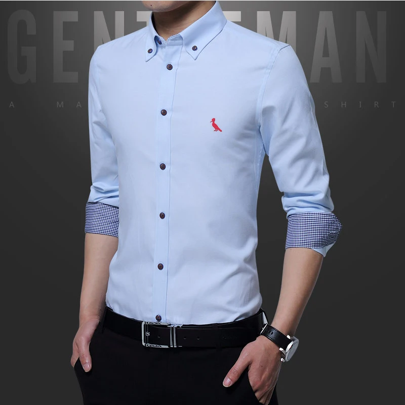 2022 New  de manga longa para homens camisas de algodão anti-rugas para homens ajuste fino camisa de negócios social blu