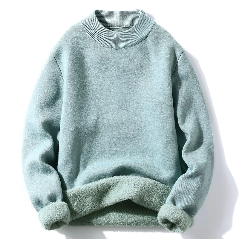 

Winter Solid Turtleneck Men High 2023 Quality Cashmere Warm Knit Mid-collar Fleece Fashion All-match Sweater Male
