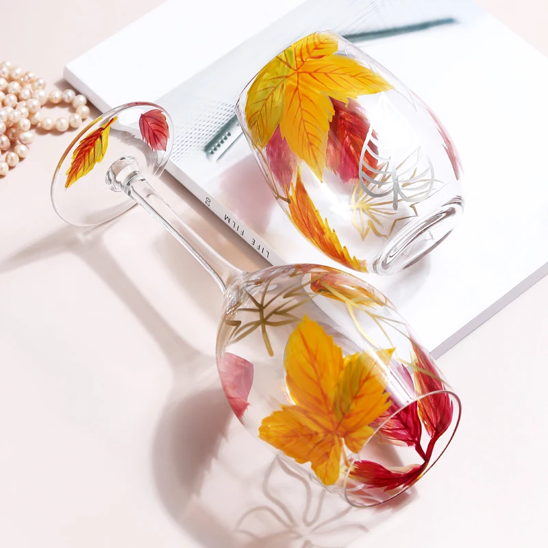 

2Pcs/set Creative Print Water Glass Goblet Europe Wine Glasses Set Crystal Glasses Household Large Capacity Hotel Home Drinkware