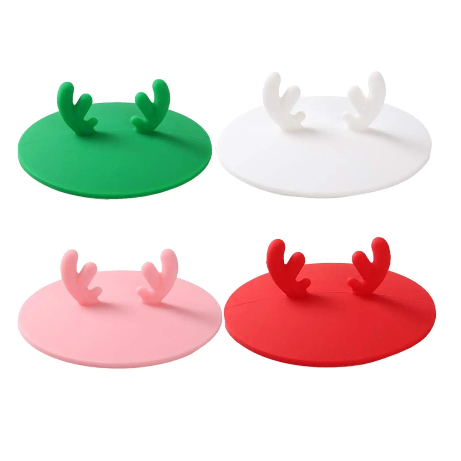 

4 Pcs Deer Ear Animal Reusable Cup Lids Christmas Silicone Cup Lid Cover Dust-Proof Rubber Drink Glass Coffee Mug Seal Lid Cap