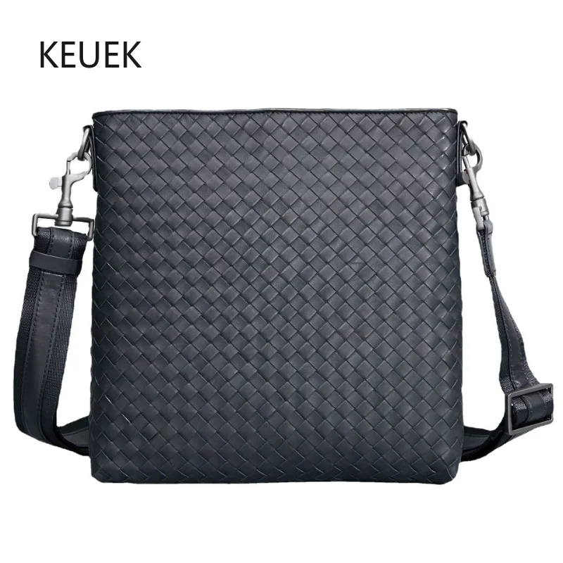 

Genuine Leather Crossbody Bag Men's Shoulder Bag Cow Leather Woven Business Retro High-end Luxury Messenger Bags Bolsa 2A