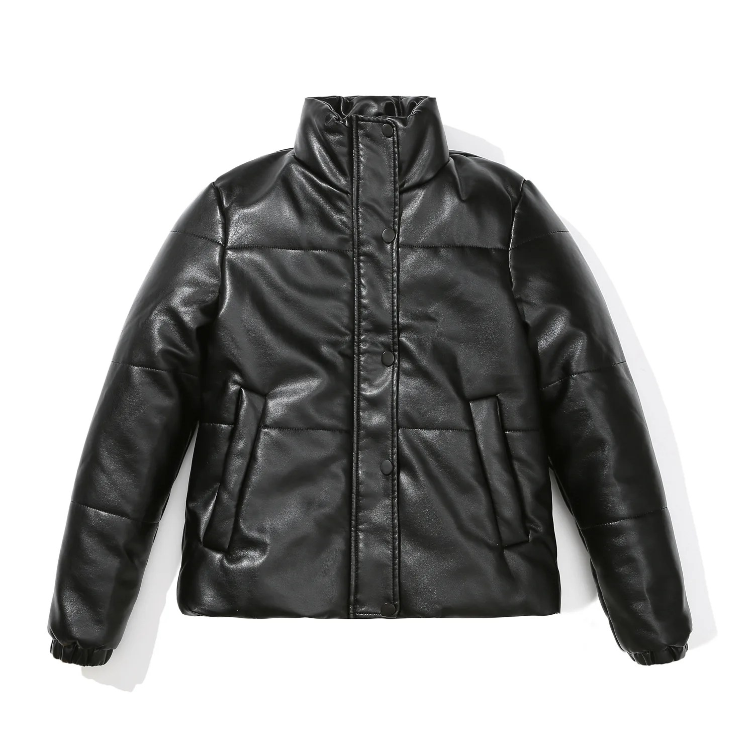 New European Size Short Autumn and Winter Leather Coat for Women European and American Thickened Cotton Coat Puffer Jacket