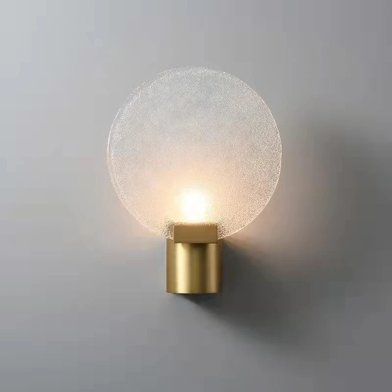 

Postmodern light luxury creative modern American minimalist all-copper glass wall lamp living room background wall aisle Sconce