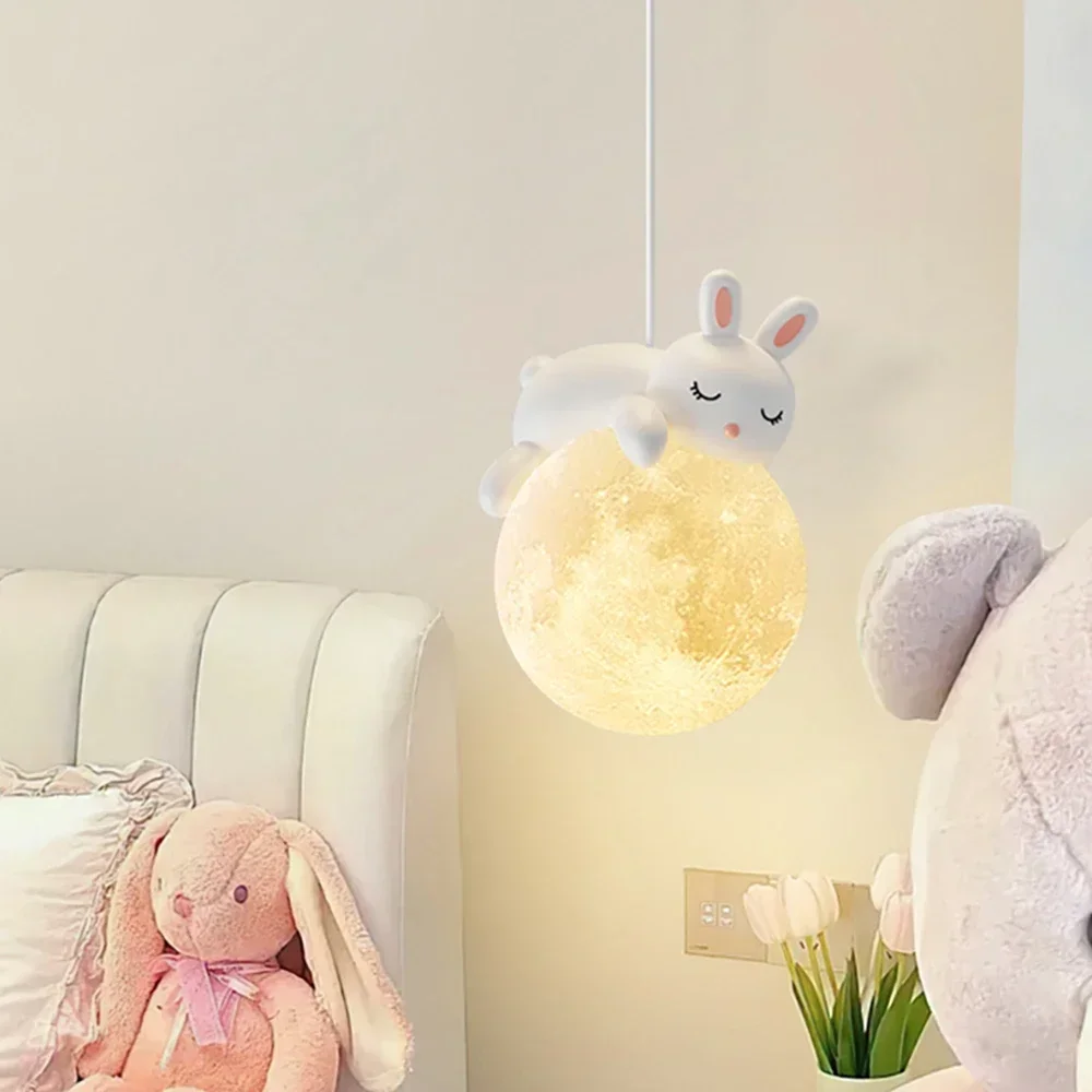 Nordic Little Bear LED Pendant Lamp Cute Rabbit For Hanging Dining Room Child Bedroom Bedside Chandelier Home Decor Fixture