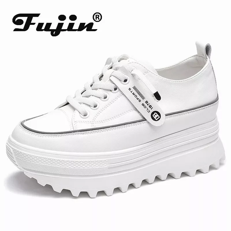 

NEW 2023 5.5cm Genuine Leather Platform Wedge Shoes Chunky Sneaker White Casual Shoes Comfortable Breathable Spring Autumn Shoes