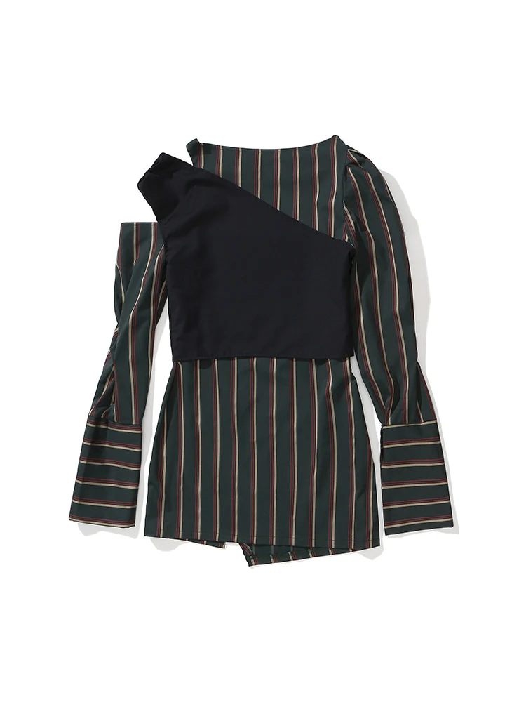 

Bodycon Dress Women Striped Long Sleeve Shirt Dress Office Cropped Off Shoulder Casual Sexy Mini Dresss