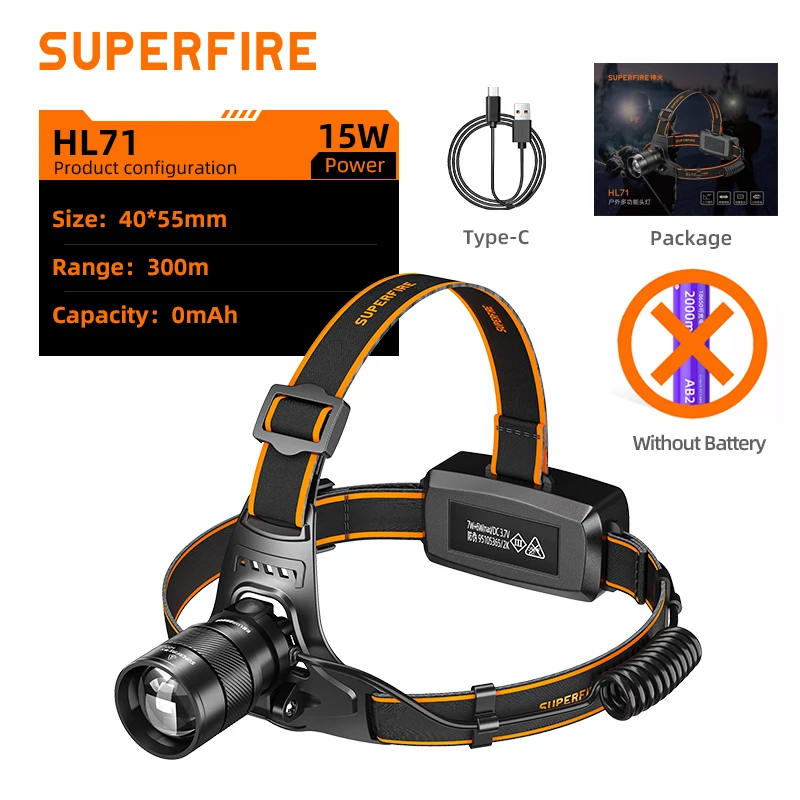 

SUPERFIRE HL71 Телескопический налобный фонарь