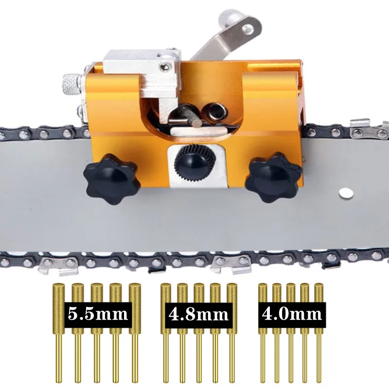 

Easy Portable Chainsaw Sharpener with 5PCS Grinder Stones Aluminium Chainsaw Sharpening Jig Chain Saw Drill Sharpen Tool