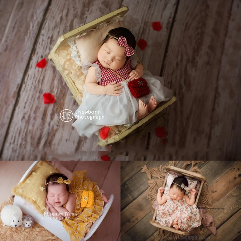 Enlarge Newborn Baby Girls Photography Props Florals Dress Headband with Handbag Outfits Set Studio Shooting Photo Shoot Photo Props