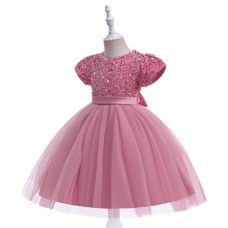 

Summer Toddler Girls Dress Short Sleeves Tulle Tutu Dresses Elegant Sequin Long Skirt Toddler Gown Skirt Formal Princess Dress