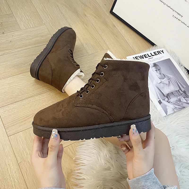 Женские ботильоны на платформе коричневые водонепроницаемые ботинки плоской